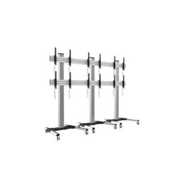 Stand TV mobil pe roti Techly ICA-TR6VW, Video Wall, suporta 6 televizoare, 22-55 inch, Aluminiu, Argintiu