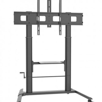 Stand TV mobil pe roti Techly ICA-TR230, raft pentru dispozitive multimedia, 52 - 110 inch, reglabil, Negru