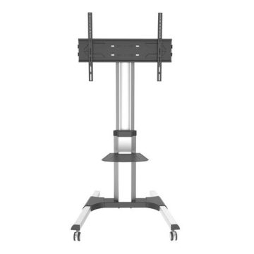 Stand Mobil Techly ICA-TR156, raft suport multimedia, Inaltime reglabila, 50inch-92inch, 70 kg (Argintiu)