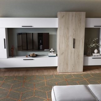 Living Pati 008 - Mobila Sufragerie Alb + Stejar