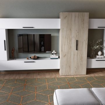 Living Pati 008 - Mobila Sufragerie Alb + Stejar