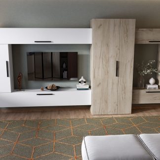 Living Pati 009 - Mobila Sufragerie Alb + Stejar