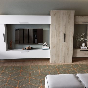 Living Pati 009 - Mobila Sufragerie Alb + Stejar