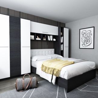 Set Mobila Dormitor Mario 3.44m pat incadrat tapitat alb