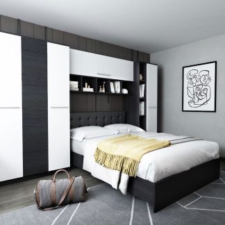 Set Mobila Dormitor Mario 3.44m pat incadrat tapitat wenge