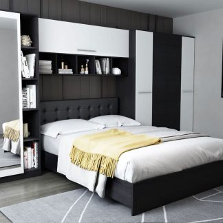 Set Mobila Dormitor Mario 3.85m pat incadrat tapitat wenge