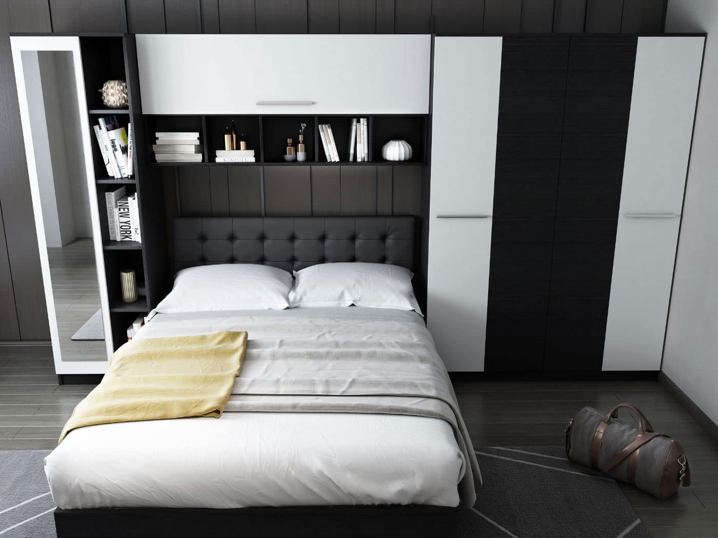 Set Mobila Dormitor Mario 3.85m pat incadrat tapitat wenge - Image 3