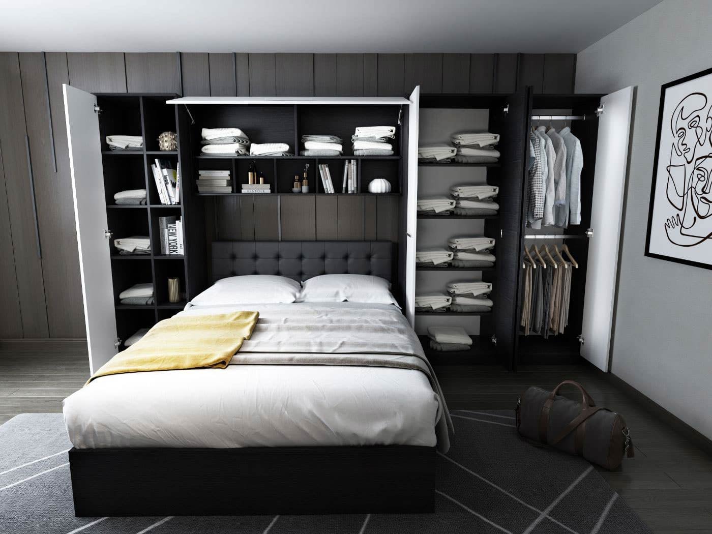 Set Mobila Dormitor Mario 3.85m pat incadrat tapitat wenge - Image 2