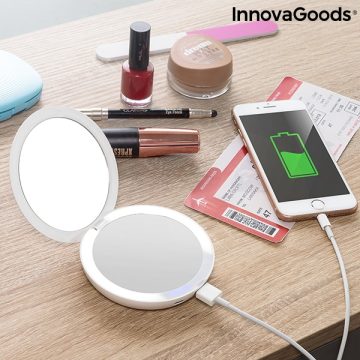 Oglinda machiaj cu becuri led si baterie externa smartphone