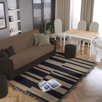 Pachet Mobila Canapea Corsica Crem / Maro + Masa Grand Stejar Auriu + 4 Scaune Grand Crem