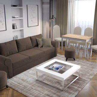 Pachet Mobila Canapea Maroc Maro + Masa Grand Stejar Auriu + 4 Scaune Grand Crem