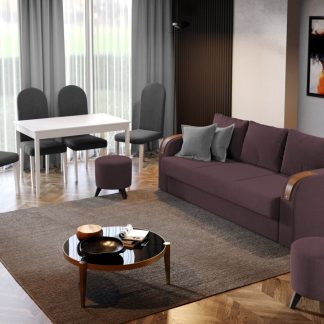 Pachet Mobila Canapea Morelia Visinie + Masa Grand Alba + 4 Scaune Grand Gri Inchis