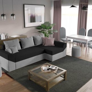 Pachet Mobila Coltar Cali Gri/Negru + Masa Grand Alba + 4 Scaune Grand Gri Deschis