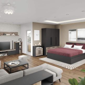 Pachet Mobila Dormitor + Living Gri Antracit / K02