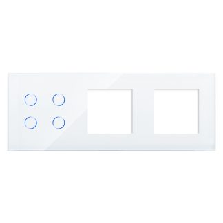 Panou Intrerupator Cvadruplu cu Touch si 2 Prize Simple Din Sticla LUXION