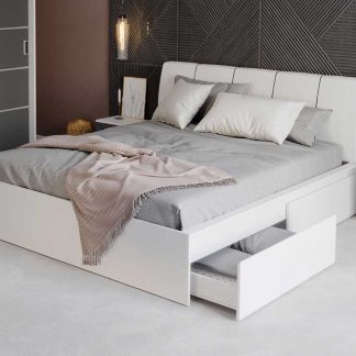 Pat Alb Tapitat optional lada de depozitare 180x200 Fara lada