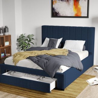 Pat Tapitat Adam cu somiera si sertar Bleumarin - Falcone 80