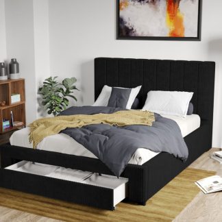 Pat Tapitat Adam cu somiera si sertar Negru - Poso 135