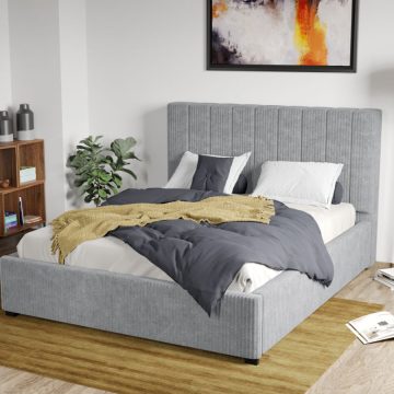 Pat Tapitat Adam cu somiera fixa Gri Deschis - Poso 55 140x200