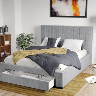 Pat Tapitat Adam cu somiera si sertar Gri Deschis - Poso 55