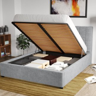 Pat Tapitat Adam cu somiera rabatabila si lada de depozitare Gri Deschis - Poso 55 180x200