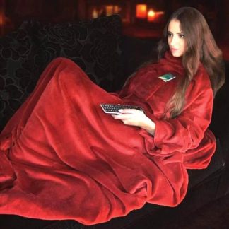 Patura cu maneci, buzunar si prindere la spate, Super Catifelata, 340g mp, Rosie