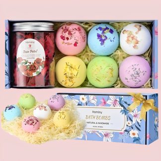 Set cadou 6 bombe de baie si petale naturale de trandafir