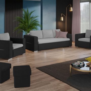 Set Canapea si Fotolii Ivy Gri Deschis / Gri Antracit