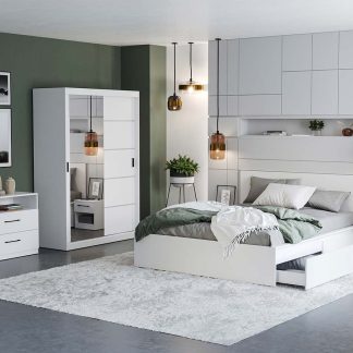 Set Mobila Dormitor Nordis Alb C02 cu oglinda