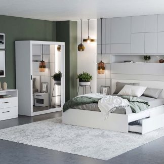 Set Mobila Dormitor Nordis Alb C03 cu oglinda