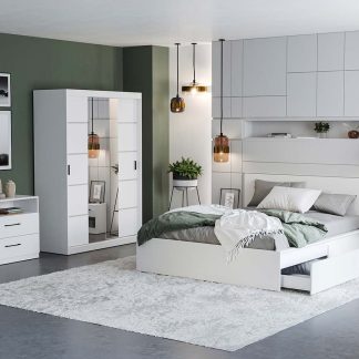 Set Mobila Dormitor Nordis Alb C04 cu oglinda