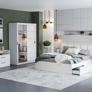 Set Mobila Dormitor Nordis Alb C06 tapitat / oglinda