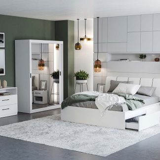 Set Mobila Dormitor Nordis Alb C07 tapitat / oglinda