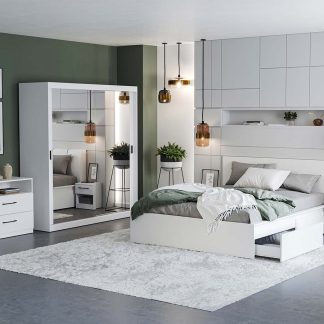 Set Mobila Dormitor Nordis Alb C11 cu oglinda