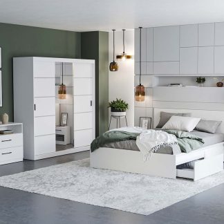 Set Mobila Dormitor Nordis Alb C12 cu oglinda