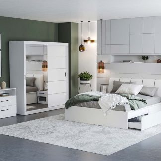 Set Mobila Dormitor Nordis Alb C14 tapitat / oglinda