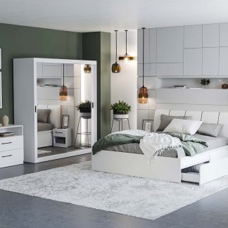 Set Mobila Dormitor Nordis Alb C15 tapitat / oglinda