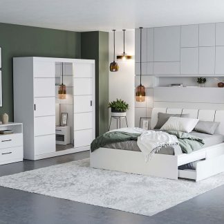 Set Mobila Dormitor Nordis Alb C16 tapitat / oglinda