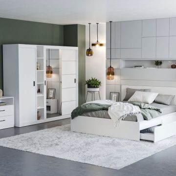 Set Mobila Dormitor Nordis Alb C22 cu oglinda