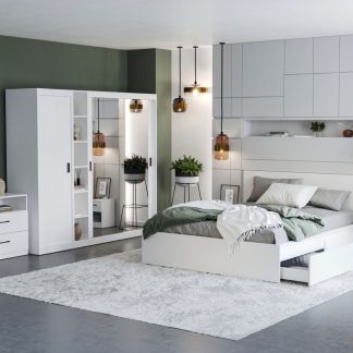Set Mobila Dormitor Nordis Alb C23 cu oglinda