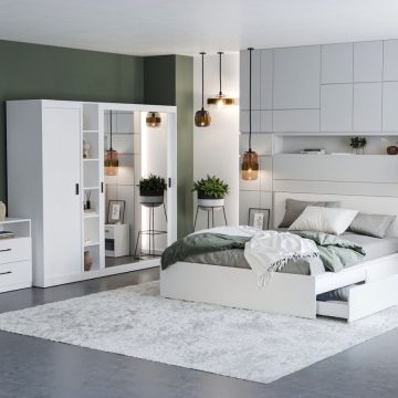 Set Mobila Dormitor Nordis Alb C23 cu oglinda