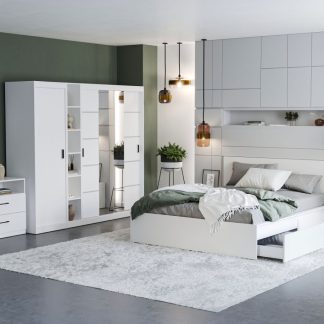 Set Mobila Dormitor Nordis Alb C24 cu oglinda