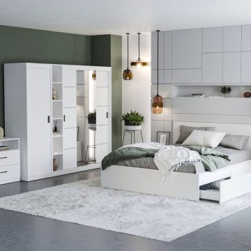 Set Mobila Dormitor Nordis Alb C24 cu oglinda