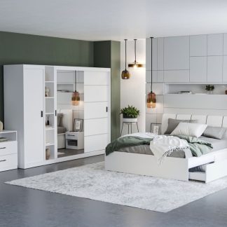 Set Mobila Dormitor Nordis Alb C26 tapitat / oglinda