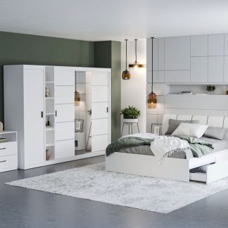 Set Mobila Dormitor Nordis Alb C28 tapitat / oglinda