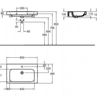 Set Dulap suspendat pentru lavoar Kolo Modo mdf alb 2 sertare 80 cm cu Lavoar Kolo Modo 80x48.50cm montare pe mobilier ( stoc bucegi )