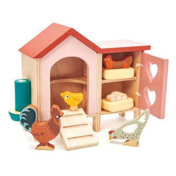 Set jucarii din lemn Gaini in cotet, 9 piese