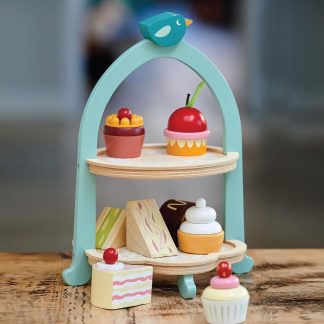 Set jucarii din lemn Stand cu prajiturele, Mini Chef, 9 piese