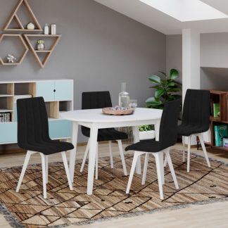 Set Masa Extensibila Rosa + 4 Scaune Karma Tapitate Negru