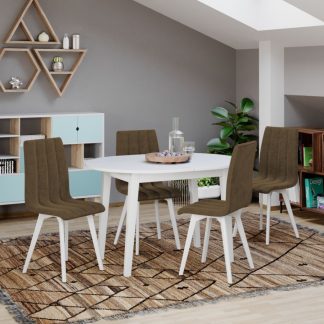 Set Masa Extensibila Rosa + 4 Scaune Karma Tapitate Maro